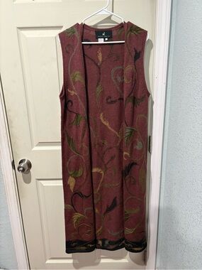 Peruvian Connection Burgundy Floral Knit Midi Vest